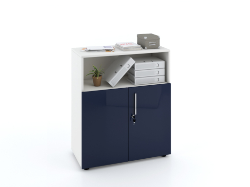 Armoire basse mixte portes battantes THALI L90 H103 bois laqué
