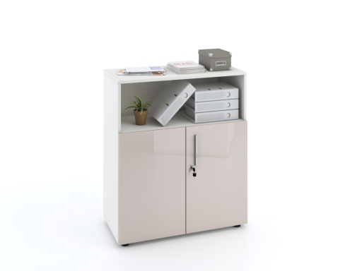 Armoire basse mixte portes battantes THALI L90 H103 bois laqué