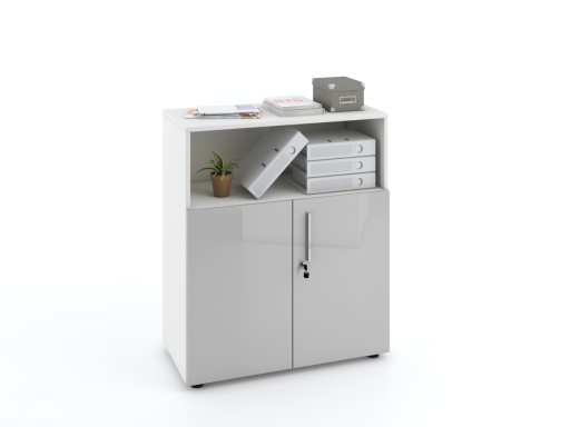 Armoire basse mixte portes battantes THALI L90 H103 bois laqué