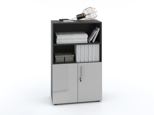Armoire mi-haute mixte portes battantes THALI L90 H143 bois laqué