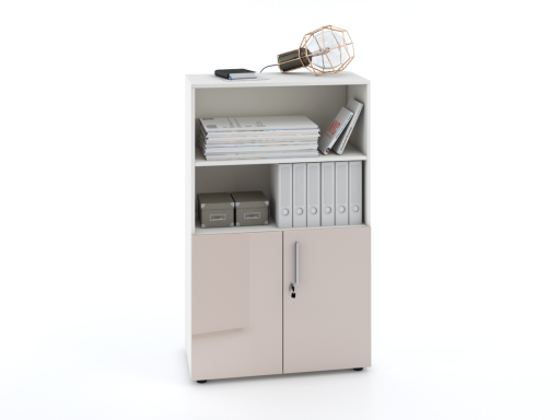 Armoire mi-haute mixte portes battantes THALI L90 H143 bois laqué