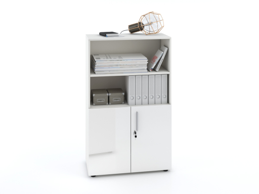 Armoire mi-haute mixte portes battantes THALI L90 H143 bois laqué
