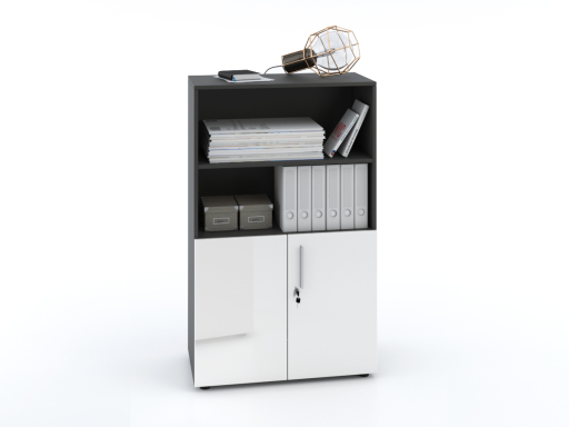 Armoire mi-haute mixte portes battantes THALI L90 H143 bois laqué