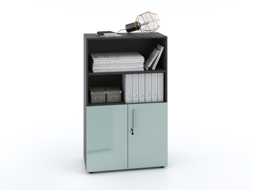 Armoire mi-haute mixte portes battantes THALI L90 H143 bois laqué