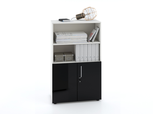 Armoire mi-haute mixte portes battantes THALI L90 H143 bois laqué