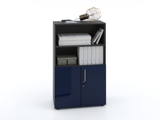 Armoire mi-haute mixte portes battantes THALI L90 H143 bois laqué