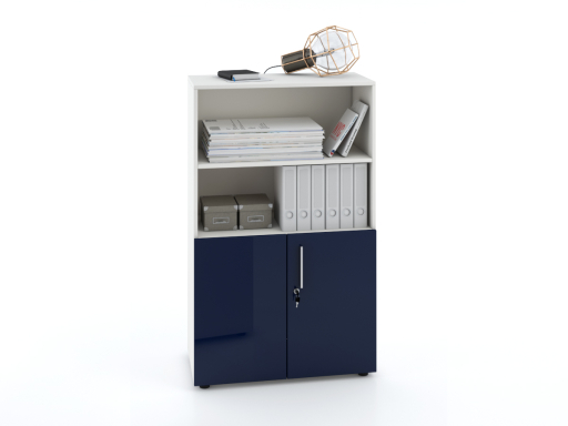 Armoire mi-haute mixte portes battantes THALI L90 H143 bois laqué