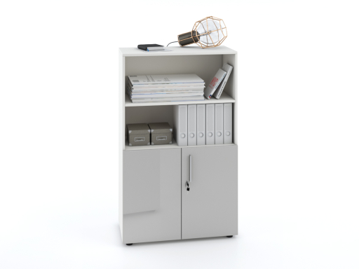 Armoire mi-haute mixte portes battantes THALI L90 H143 bois laqué