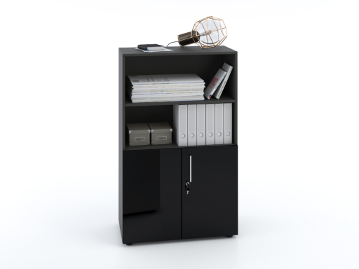 Armoire mi-haute mixte portes battantes THALI L90 H143 bois laqué