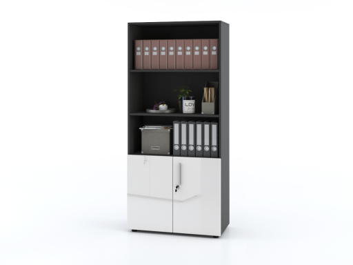Armoire haute mixte portes battantes THALI L90 H195 bois laqué