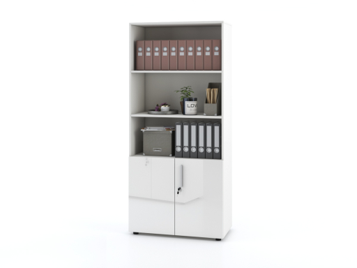 Armoire haute mixte portes battantes THALI L90 H195 bois laqué