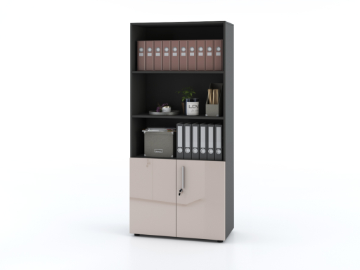 Armoire haute mixte portes battantes THALI L90 H195 bois laqué