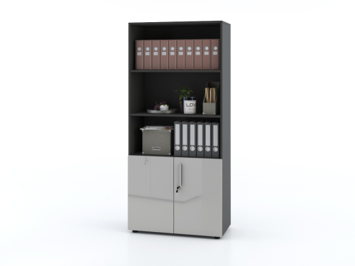 Armoire haute mixte portes battantes THALI L90 H195 bois laqué