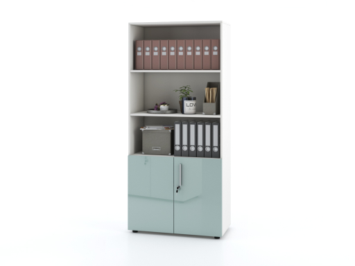 Armoire haute mixte portes battantes THALI L90 H195 bois laqué