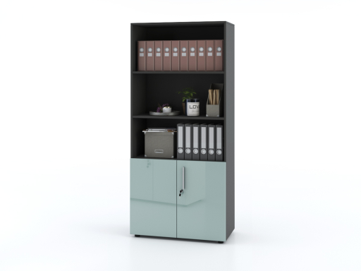 Armoire haute mixte portes battantes THALI L90 H195 bois laqué