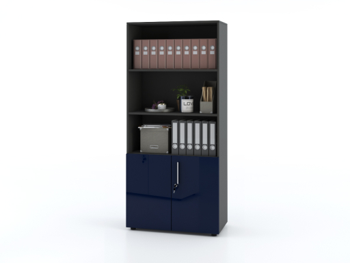 Armoire haute mixte portes battantes THALI L90 H195 bois laqué