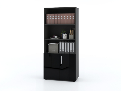Armoire haute mixte portes battantes THALI L90 H195 bois laqué