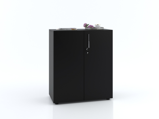 Armoire basse portes battantes L90xH103 avec portes laquées mates