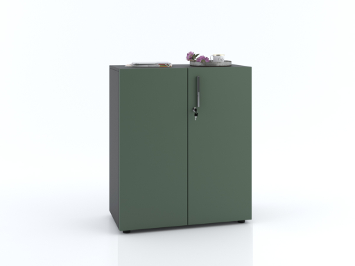 Armoire basse portes battantes L90xH103 avec portes laquées mates