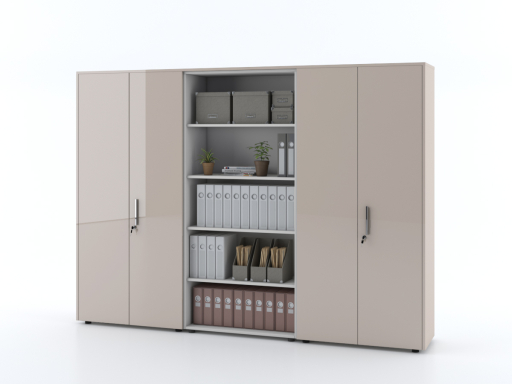 Armoire haute portes battantes mixte L274 x H197 cm laqué brillant