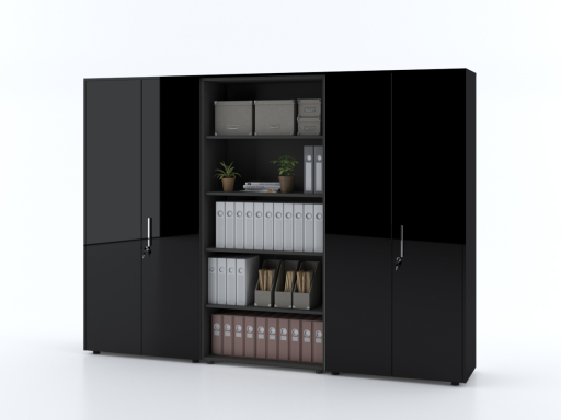 Armoire haute portes battantes mixte L274 x H197 cm laqué brillant