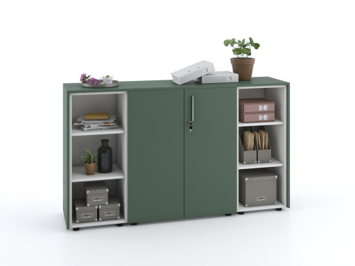 Armoire basse portes battantes mixte L184 x H105 cm laqué mat