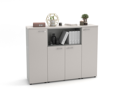 Armoire de bureau en bois avec portes battantes et niche ouverte