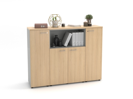 Armoire de bureau en bois avec portes battantes et niche ouverte