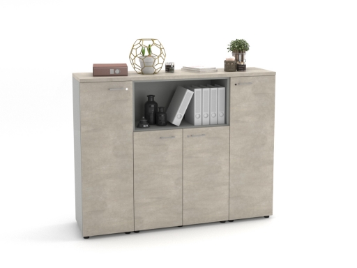 Armoire de bureau en bois avec portes battantes et niche ouverte