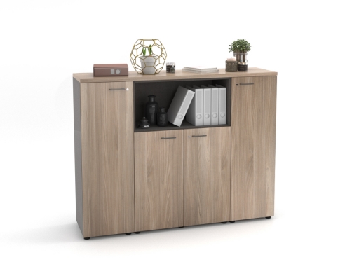 Armoire de bureau en bois avec portes battantes et niche ouverte