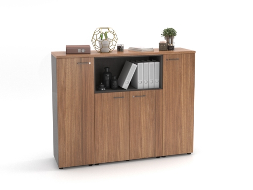 Armoire de bureau en bois avec portes battantes et niche ouverte