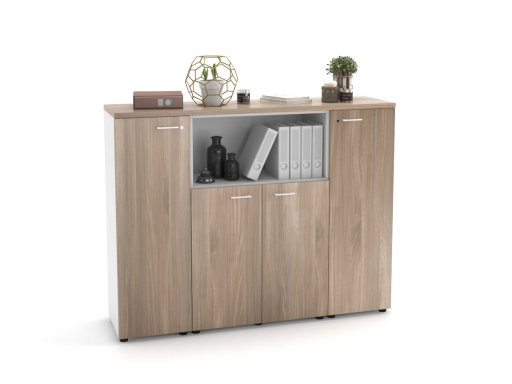 Armoire de bureau en bois avec portes battantes et niche ouverte