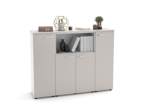 Armoire de bureau en bois avec portes battantes et niche ouverte