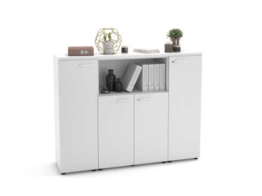 Armoire de bureau en bois avec portes battantes et niche ouverte
