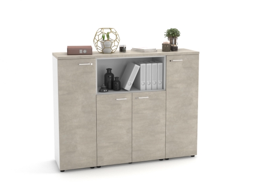 Armoire de bureau en bois avec portes battantes et niche ouverte