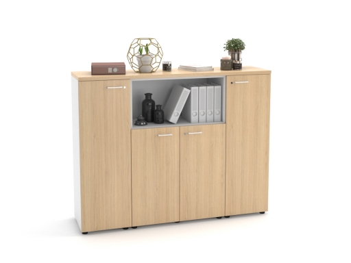 Armoire de bureau en bois avec portes battantes et niche ouverte
