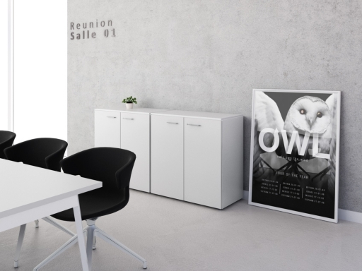 Armoire basse portes battantes bicolore en mélaminé, contemporaine pas chère