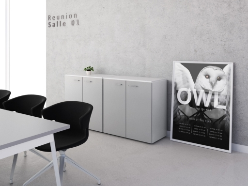 Armoire basse portes battantes bicolore en mélaminé, contemporaine pas chère
