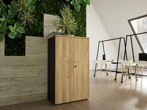 Armoire mi-haute portes battantes GARANCE H136 bicolore, fabriqué en France