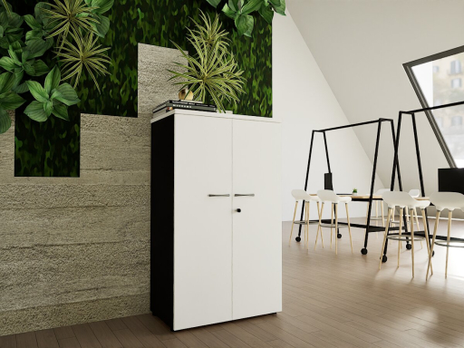 Armoire mi-haute portes battantes GARANCE H136 bicolore, fabriqué en France