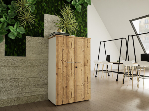 Armoire mi-haute portes battantes GARANCE H136 bicolore, fabriqué en France