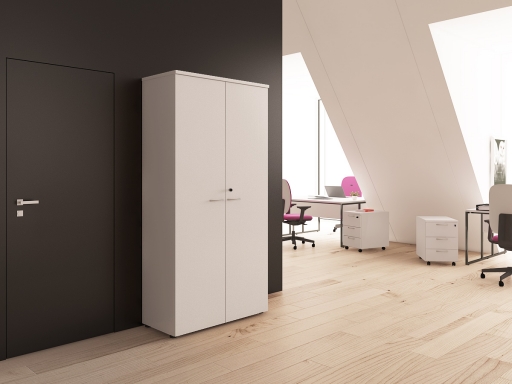 Armoire haute portes battantes L100xH203, 5 hauteurs de classeur.