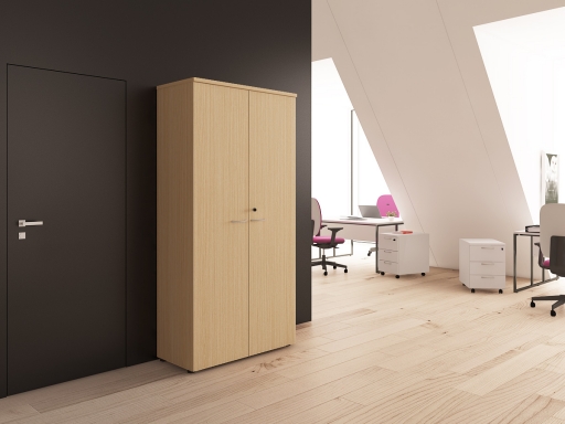 Armoire haute portes battantes L100xH203, 5 hauteurs de classeur.
