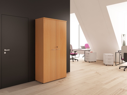 Armoire haute portes battantes L100xH203, 5 hauteurs de classeur.