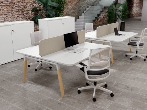 Bureau double pieds bois KELSO WOOD avec écran frontal