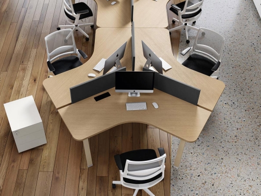 Bureau 3 personnes KELSO avec cloisonnettes en tissu