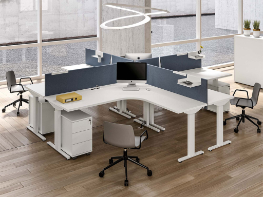 Bureau bench 4 personnes avec retours OTHELLO, avec cloisonnettes