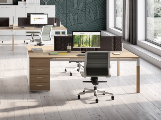 Bureau partagé 2 personnes piétement bois, avec rangements