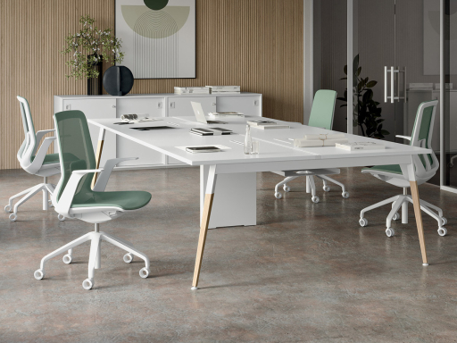 Bureau partagé 4 personnes piétement bois