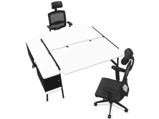 Bureau bench 2 personnes FLEXY avec caisson, fabriqué en France